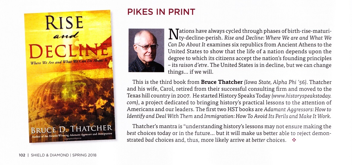 Pikes in Print article featuring Bruce Thatcher's book about the rise and decline of nations